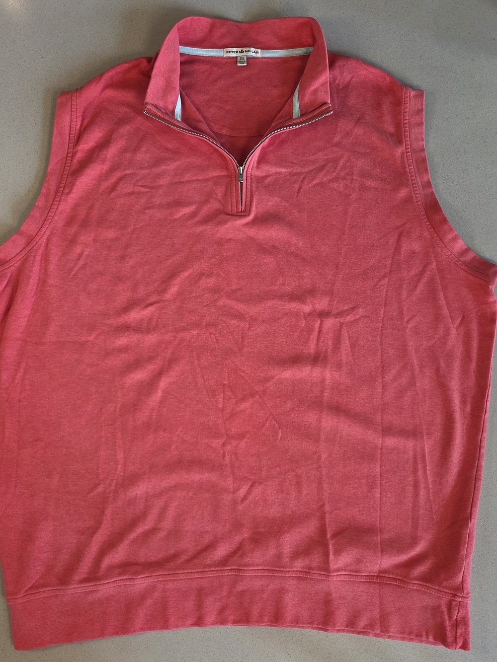 034-Peter Millar Men's Sleeveless Quarter-Zip Sweater - Coral Pink